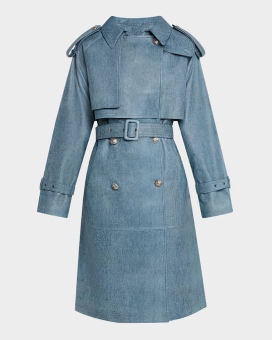 Tash Denim-Print Leather Trench Coat