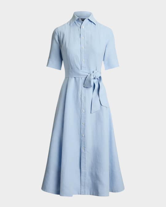 Belted Linen A-Line Shirtdress