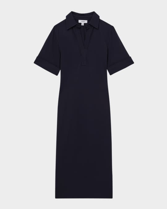 Reiss Astrid Side-Slit Jersey Polo Midi Dress | Neiman Marcus
