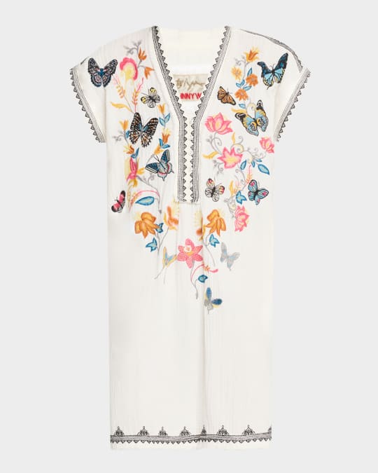 Johnny Was Zippy Embroidered Cotton Gauze Tunic Dress