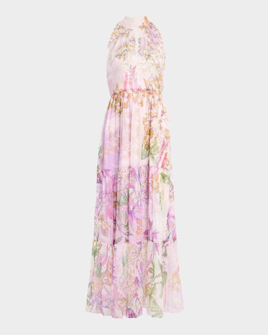 Johnny Was Riona Tiered Floral-Print Chiffon Maxi Dress | Neiman Marcus