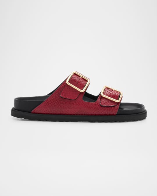 1774 Birkenstock Arizona Snake-Embossed Dual-Buckle Slide Sandals