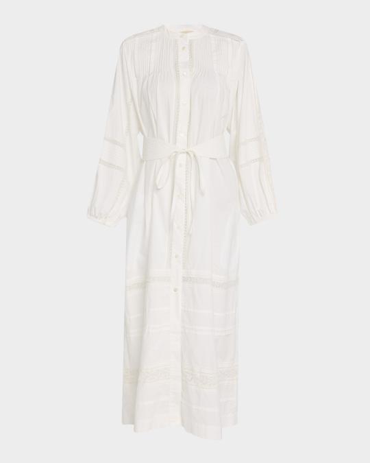 vanessa bruno cotton dress Vanessa Bruno Estrella Pintuck Lace-Trim Cotton Midi Dress