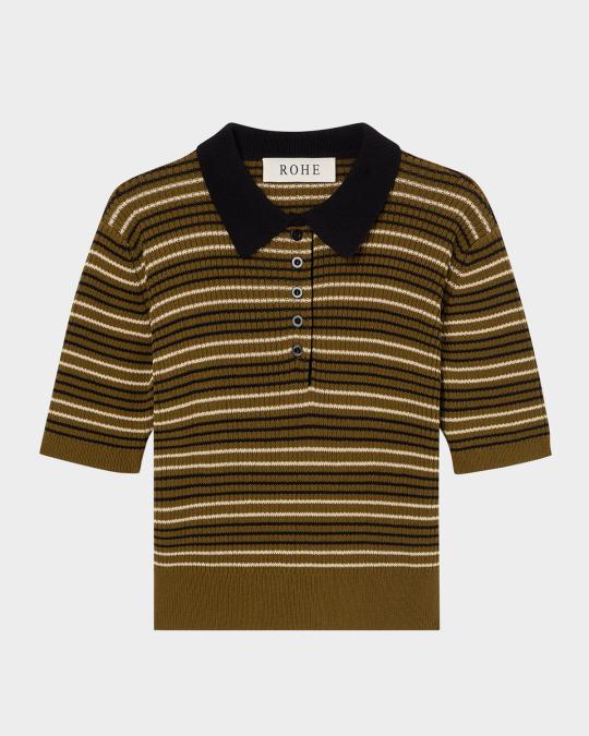 Rohe Striped Knit Polo Top | Neiman Marcus