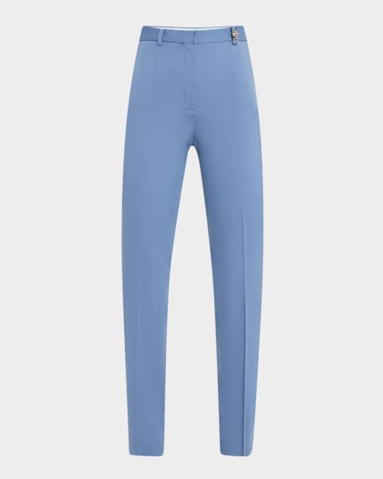 Stretch-Wool Gabardine Straight-Leg Ankle Pants