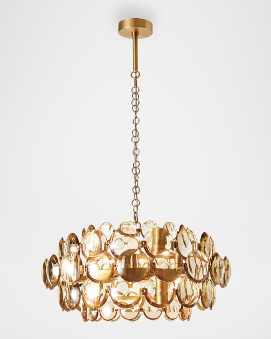 Cabochon 9-Light Amber Glass Chandelier, 30" Round