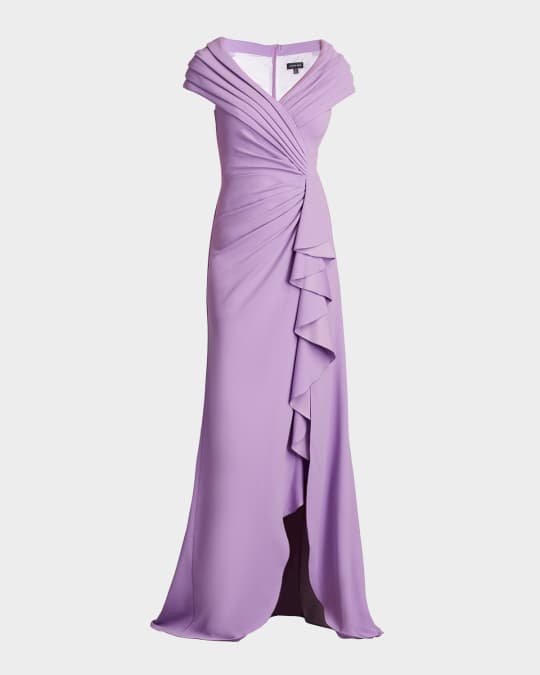 Tadashi Shoji A-Line Pleated Ruffle Crepe Gown | Neiman Marcus