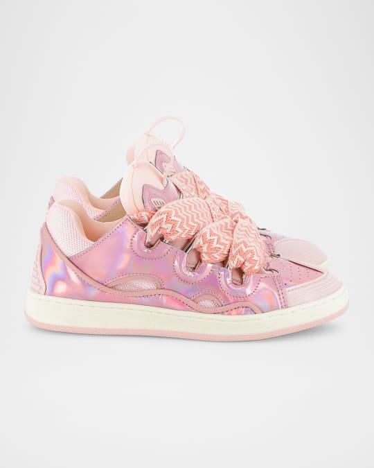 Lanvin Girl's Curb Leather and Textile Chunky Low-Top Sneakers