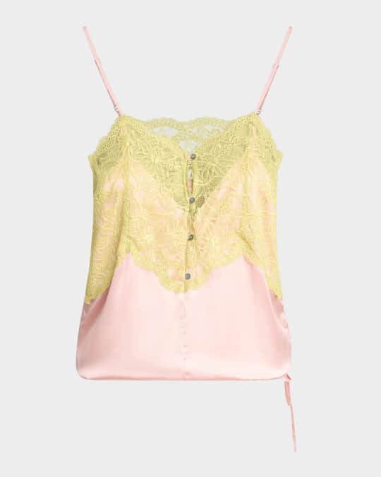 Dries Van Noten Callie Lace-Inset Silk Bubble Cami Top | Neiman Marcus
