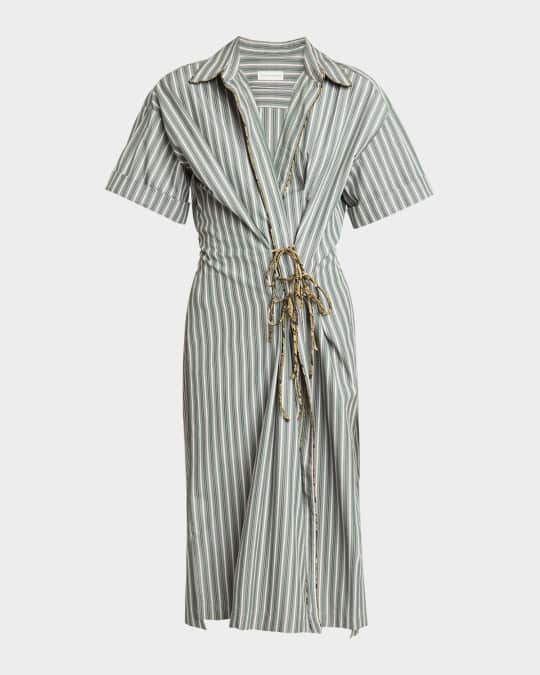 【Dries Van Noten】Striped compact poplin midi shirt dress DRIES VAN NOTEN Striped Compact Poplin Midi Shirt Dress