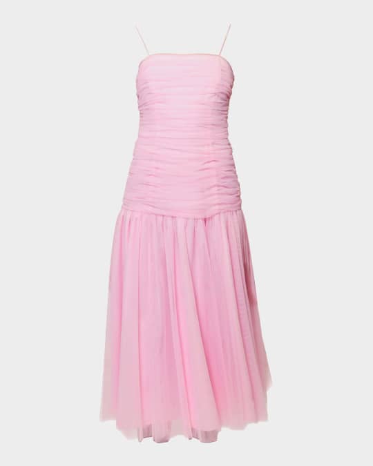 Hutch Porta Ruched Drop-Waist Tulle Midi Dress | Neiman Marcus