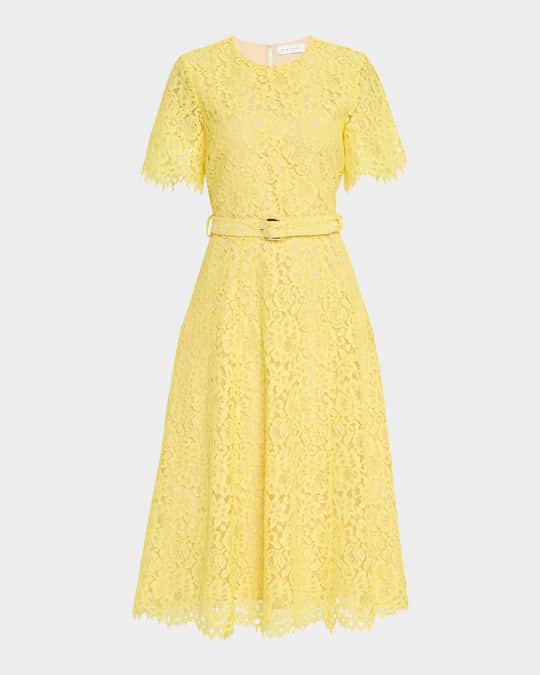 The Lex Belted Floral Lace Midi Dress