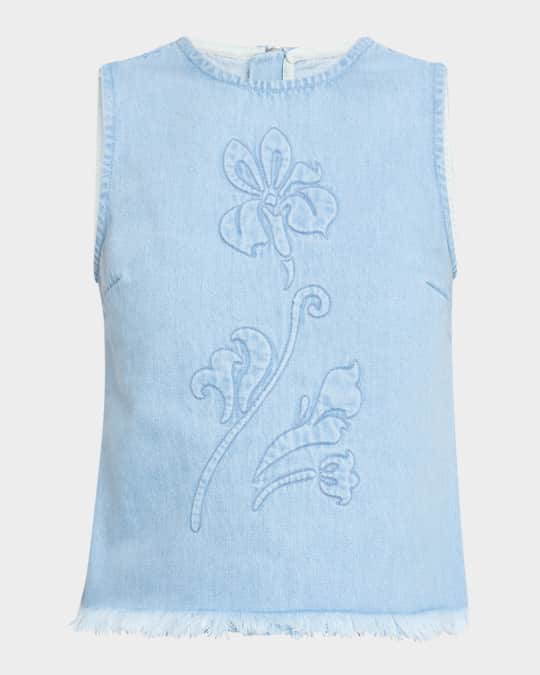 Floral-Embroidered Denim Top