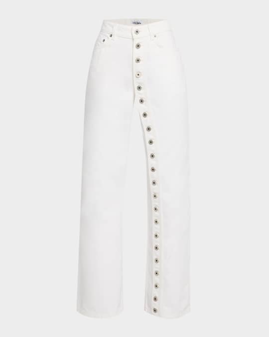 Exposed Button Straight-Leg Jeans