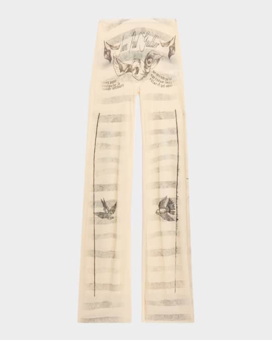 Jean Paul Gaultier Tattoo Mariniere Print Mesh Straight-Leg