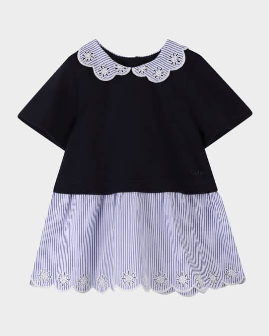 Girl's Short-Sleeve Embroidered Combo Dress, Size 12M-3