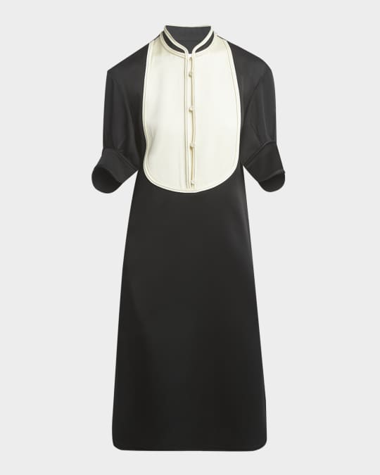 Jil Sander Short-Sleeve Bib Shift Dress | Neiman Marcus