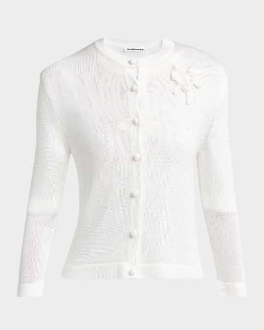 Crochet Flower Three-Quarter Sleeve Cardigan