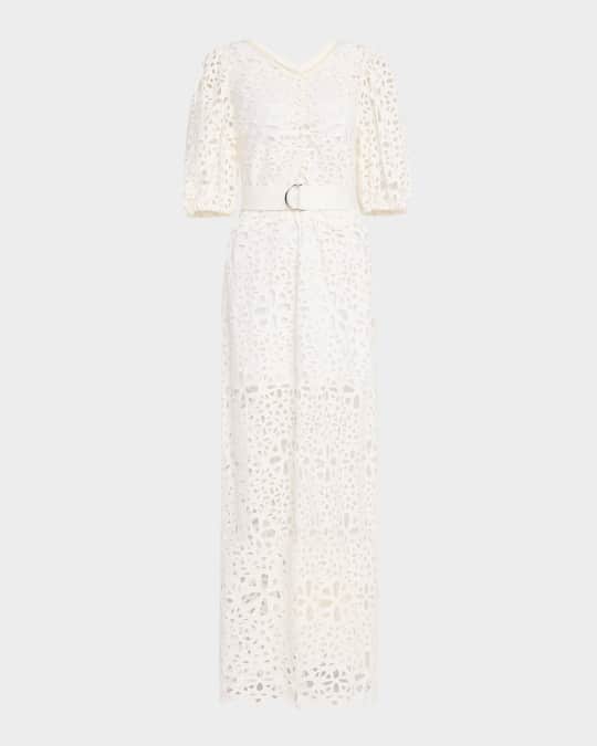 fitted lace wedding dress Astr The Label Women's Jesalyn Eyelet Cutout Maxi Dress - Cream