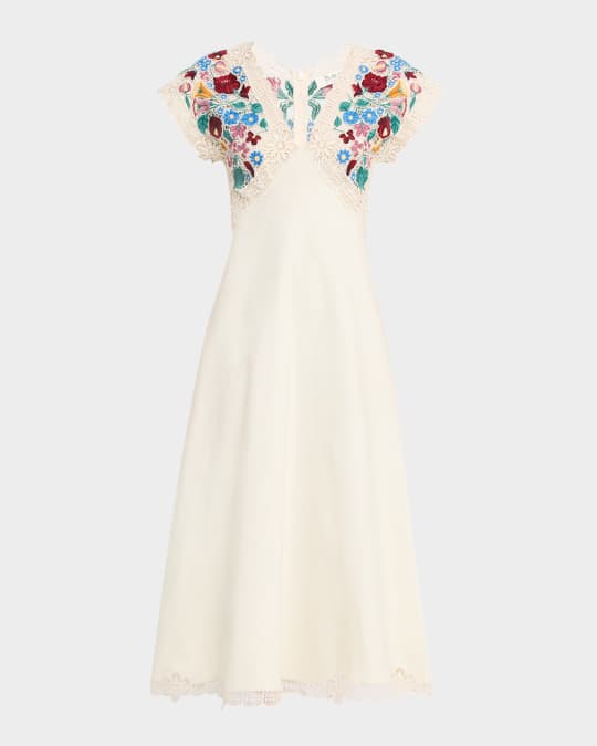 Sea Katharine Embroidered V-Neck Dress | Neiman Marcus