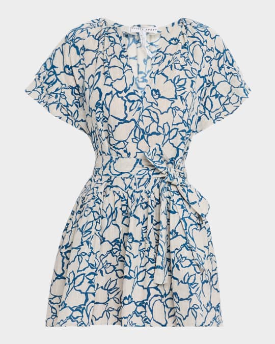 Apiece Apart Morgan Floral-Print Linen Mini Dress | Neiman Marcus