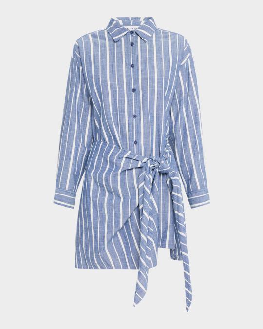 apiece apart denim dress Alessandra Striped Chambray Mini Shirtdress Ladies dresses Swim Vcay Women's Summer TOP20MINIDRESSES Color:Deep Moss