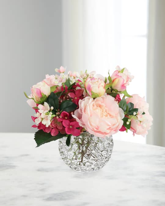 Winter Daphne Garden 11" Faux Floral Arrangement in Glass Vase