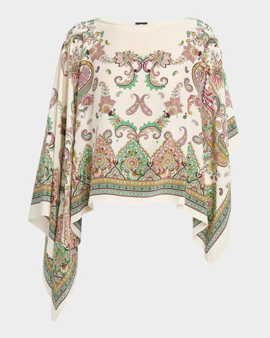 Paisley-Print Silk Asymmetric Poncho