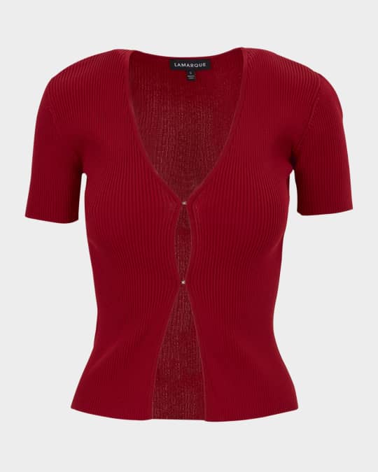 Aurelie Open-Front Ribbed Knit Top