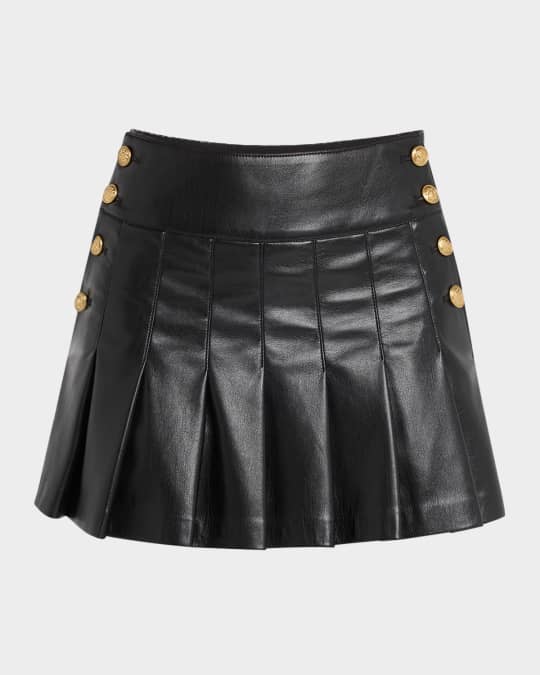 Alice + Olivia Lanna Pleated Vegan Leather Mini Skirt | Neiman Marcus