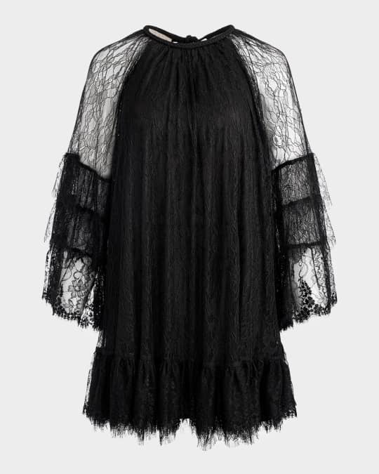 Alice + Olivia 上品フリルワンピース Delia チュニック Shop Alice + Olivia - Delia Lace Ruffled Tunic Minidress
