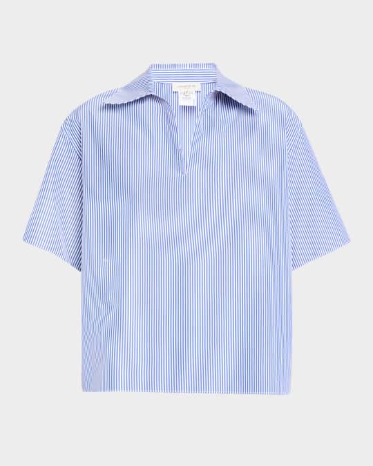 Striped Point-Collar Popover Blouse