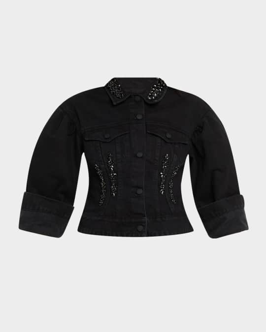 Crystal Sculpted Crop Denim Jacket