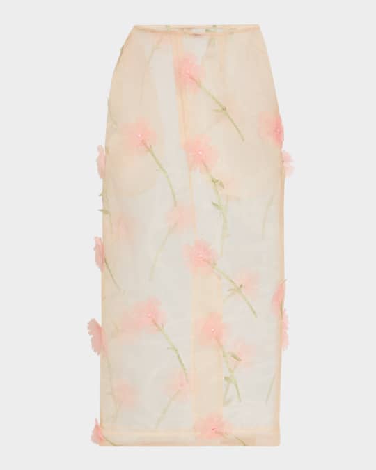 【Simone Rocha】フローラル-applique pencilスカート Simone Rocha Flower-Applique Sheer Organza Midi Skirt