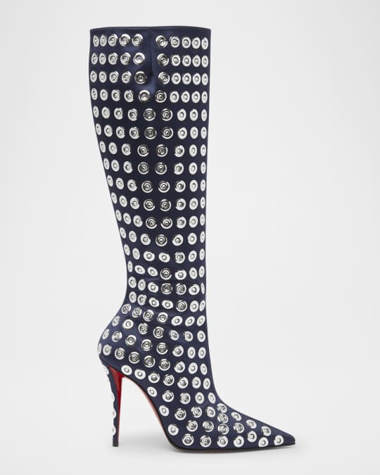 Christian Louboutin 100mm Miss Z Crystal Silk Knee Boots | Neiman