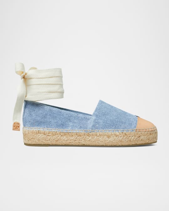 Bicolor Denim Ankle-Wrap Espadrilles