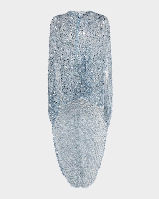 Sequined Net Oversized Cape Top