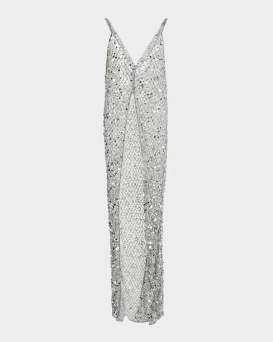 V-Neck Sequined Net Mesh Long Cami