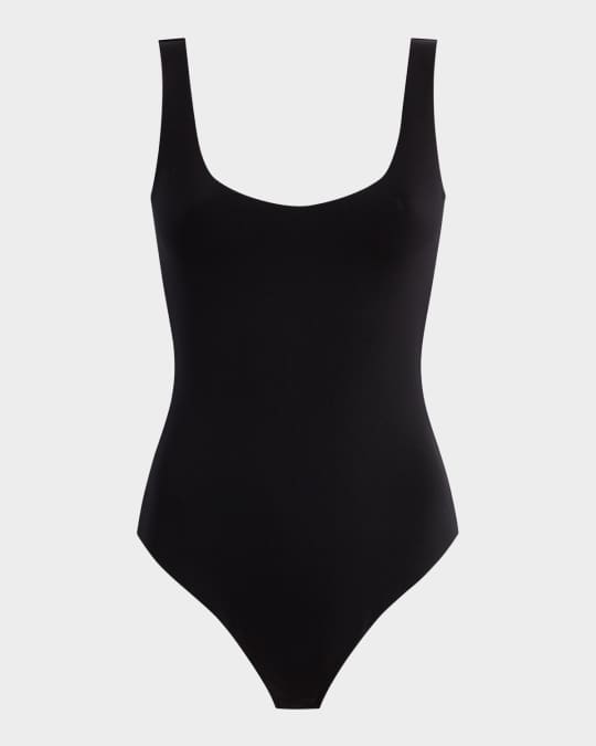 Sleeveless Scoop-Neck Neoprene Thong Bodysuit
