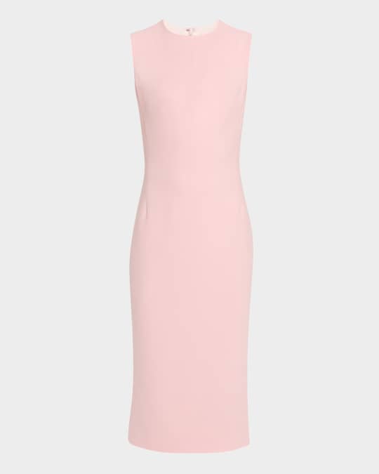 Sleeveless Pleated-Back Fitted Midi Dress