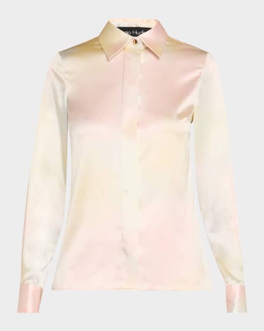 Watercolor Button-Down Silk Blouse