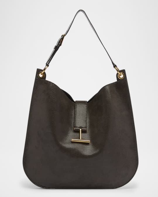 TOM FORD Tara Large Crossbody Bag in Lizard-Embossed Suede and