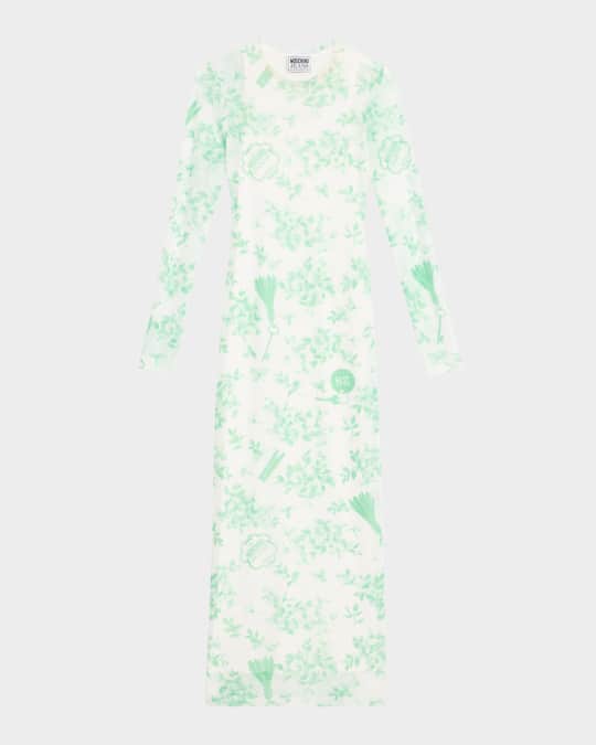 Moschino Jeans Long-Sleeve Printed Tulle Dress | Neiman Marcus