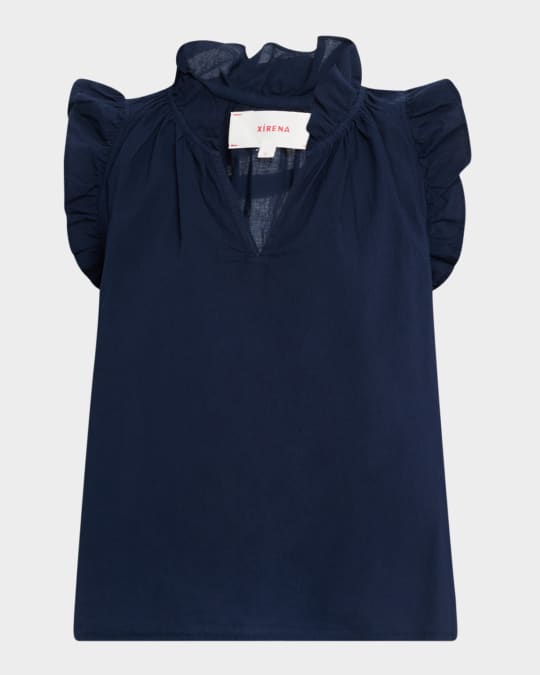 Bex Ruffle-Trim Split-Neck Top