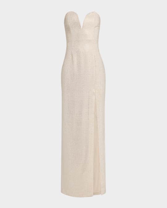 Strapless Plunge Diamante Column Gown