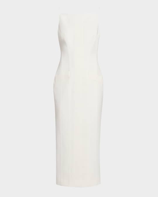 High-Neck Crepe Tailored Midi Dress