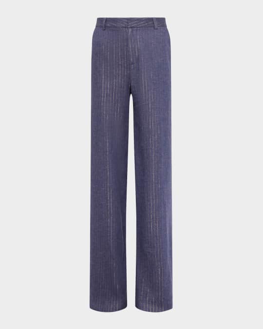 Livvy Metallic Pinstripe Straight-Leg Trousers