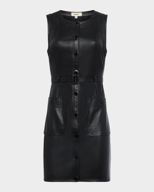 belted faux leather dress Soft Faux Leather Dress with Pocket Belt WINE from Mulla exclusive at main image 1