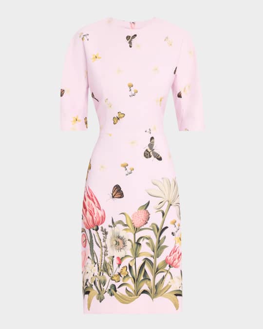 Floral & Butterfly-Print Crepe Dress