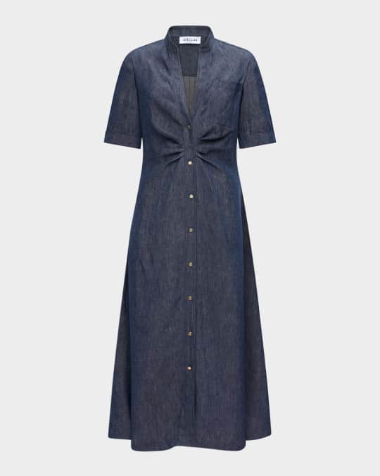 Noor V-Neck Button Denim Midi Shirtdress